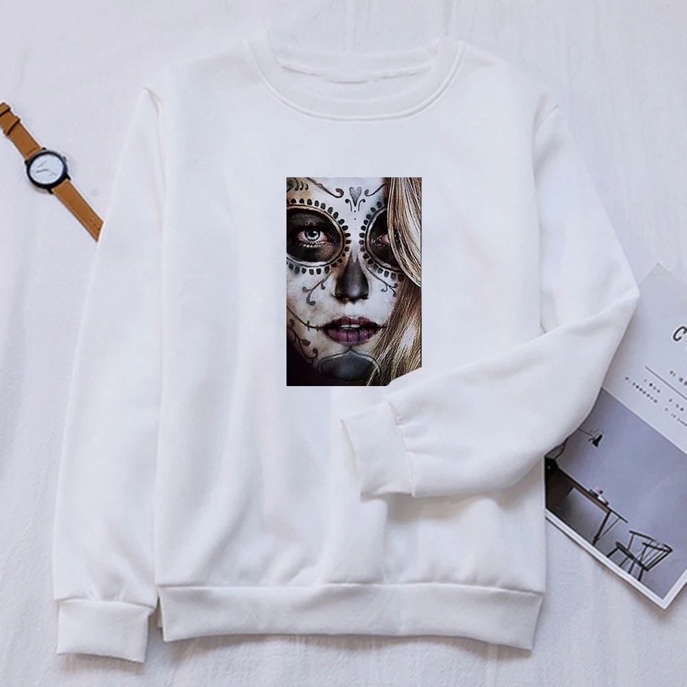 

Halloween Pretty Makeup Graphic Sweatshirt High Round Funny Sleeve Streetwear Women's Simplicity Personality Girls Pullover