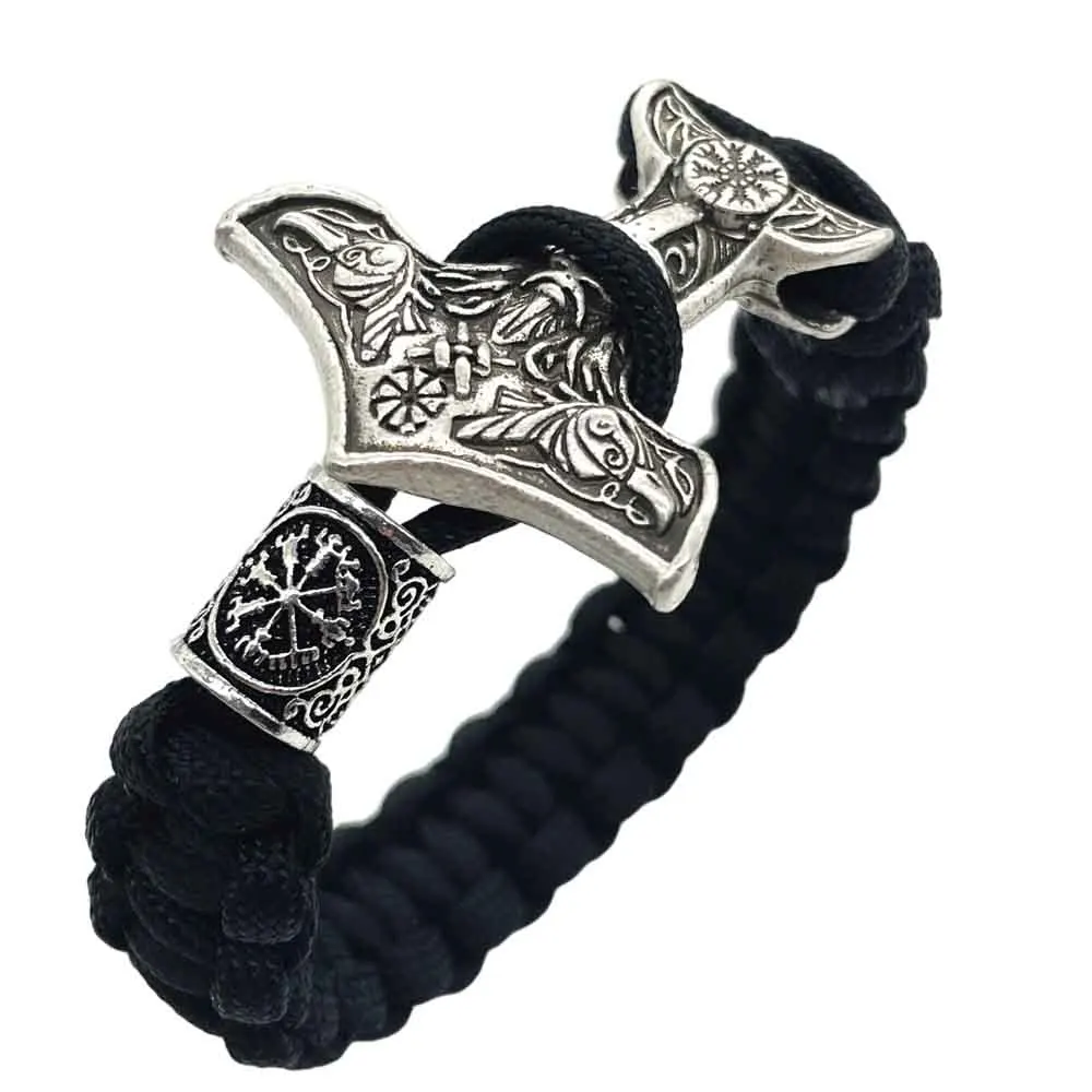 Nostalgia Aegishjalmur Slavo Kolovrat Thor Hammer Mjolnir Odin Raven Viking Bracciale