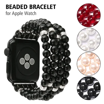 

Handmade Beaded Band for Apple Watch Band 38mm 44mm iWatch Bands Series 5/4/3/2/1 Elastic Stretch Pearl Bracelet Strap Wristband