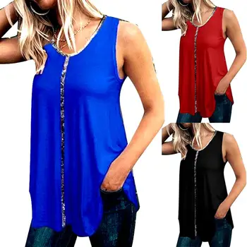 

Fashion Women Lady Sleeveless Round Neck Casual Loose Fit Shirt Vest Top Blouse Suitable for shopping dating travel
