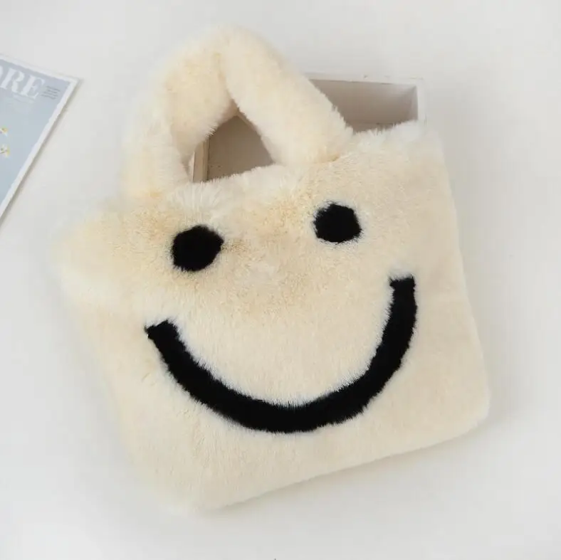 

Women's Soft Plush Handbag Fashion Autumn Winter Pink Cartoon Plush Shoulder Messenger Bag Cute selling cute smiley bag femme