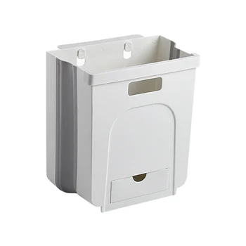 

PP Bathroom Easy Install Wall Mounted Hanging Kitchen Cabinet Folding Waste Bin Home Large Capacity Trash Can Office Solid Hotel