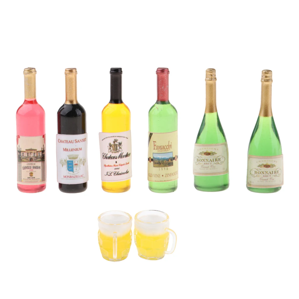 1/12 Dolls House Miniature Bar Japanese Sake Wine Bottles Beer Cups Toys