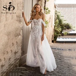 SoDigne Boho Wedding Dress 2021 Off The Shoulder Split Vintage Lace Appliques Bride Dresses Vestido De Novia Custom Made