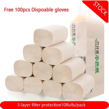 

Hot 10Rolls 4 Ply Toilet Paper Bathroom Supplies Kitchen Napkin Paper Skin Friendly Natural Bamboo Pulp Tissue Kitchen Paper