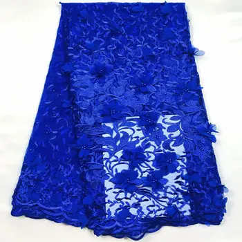 

Royal blue French Lace Fabric with beads 2020 High Quality Mesh Embroidery Applique 3D Flower Tulle Nigerian Lace Fabrics mv516