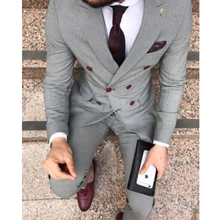 Costume d'affaires gris pour hommes, tenue de dîner, robe de mariée, Tuxedos, ensemble deux pièces (Blazer + pantalon)