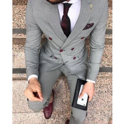 Grey Business Suits Dinner Suits Wedding Dress Tuxedos costume homme terno masculino Mens Suits Set Two Pieces(Blazer+Pants)