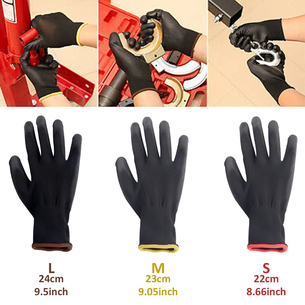 12 Pairs S/M/L Nylon PU Sicherheit Arbeits Handschuhe Builders Grip für Palm Beschichtung Handschuhe Schreiner Wartung arbeiter Liefert – Detail 16