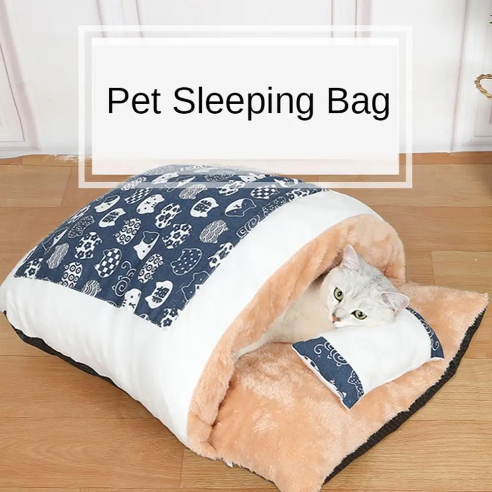 

Winter Warm Cat Bed Portable Removable Plush Soft Pet Sleeping Bag Puppy Kennel Nest Cushion Cute Thicken Kitten Cave House
