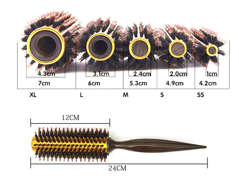 5pcs set Wooden Handle Hair Rolling Brush Natural Boar Bristle Round Brush For Hair Drying Styling Curling 5