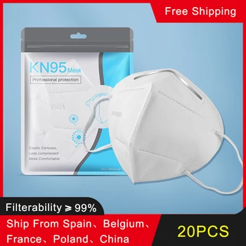 

20 Pcs 5 Layers KN95 Mask Protective Dust Face Mask FFP2 KN95 Masks Respirator Flu Pm2.5 Month Filter Mask