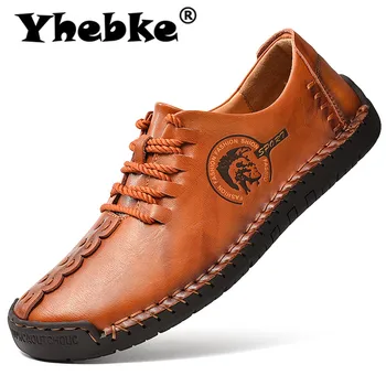 

Yhebke Brand Leather Shoes Men Hot Sale 2020 Casual Flats Handmade Loafers High Quality Spring Men Footwear Lace Up Shoes