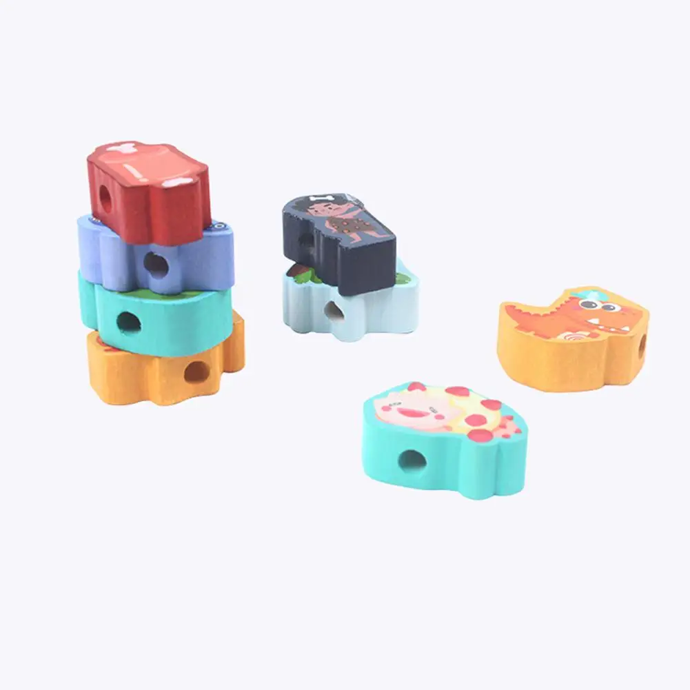 Деревянные игрушки милые Мультяшные Животные Динозавр DIY струнные наборы бусин детские развивающие игрушки забавные кирпичи