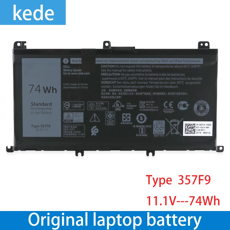 Оригинальный аккумулятор Kede для ноутбука 357F9 Dell Inspiron 15 7559 7000 7566 7567 искусственная