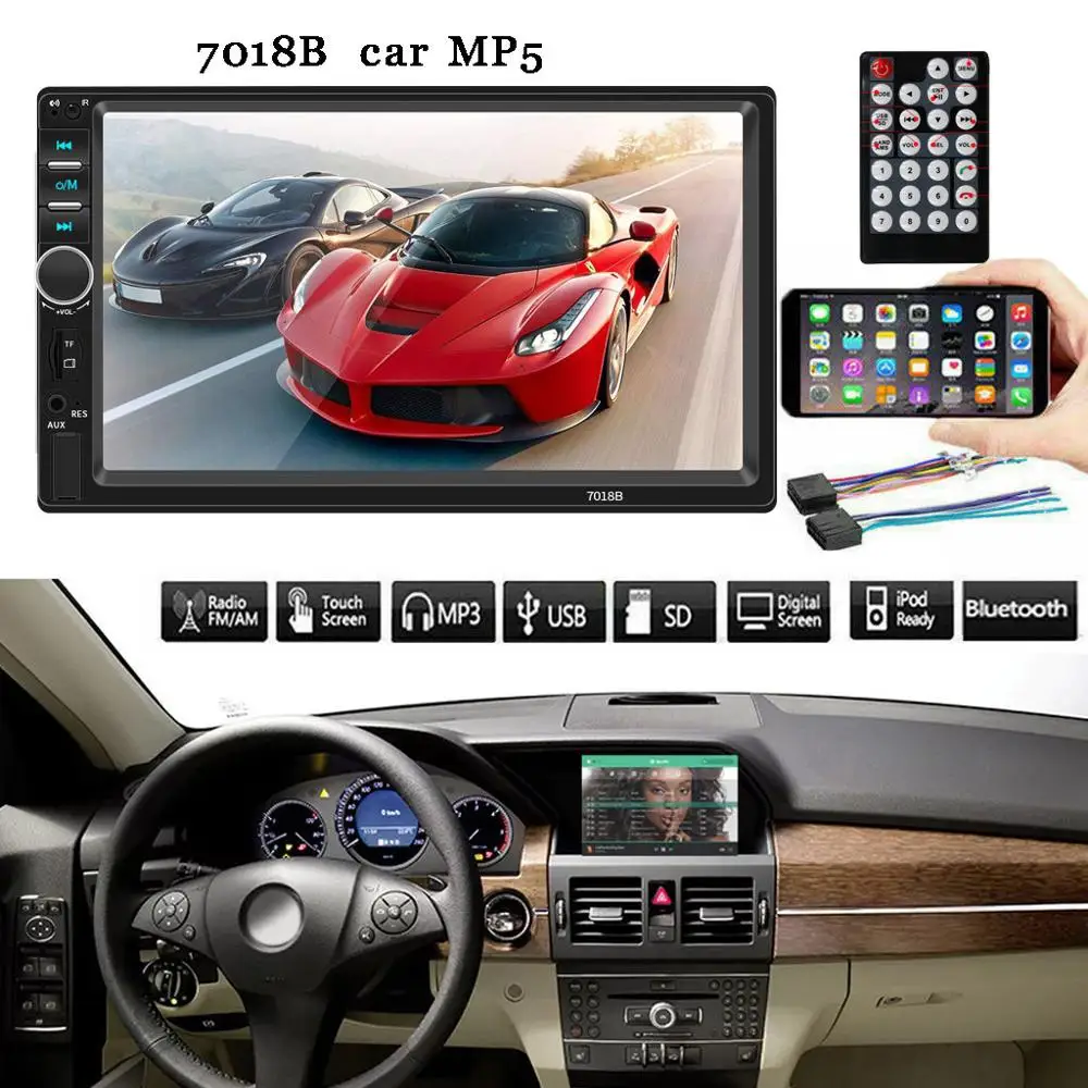 Автомобильный плеер 7018B Bluetooth Mp5 аудио и видео Mp4 карта U диск Fm радио чтения выход #