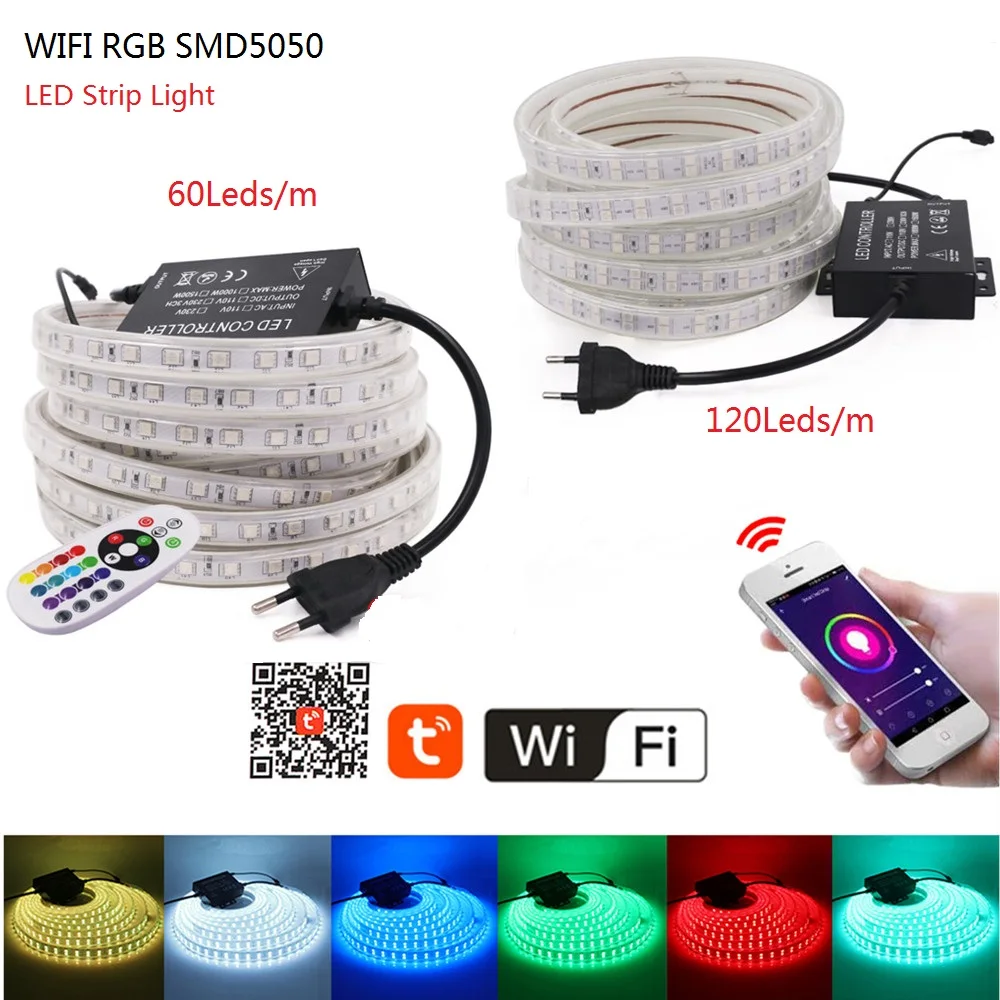 WI-FI цветных (RGB) светодиодных лент SMD5050 60 светодиодов/m 120 гибкая лента светильник с