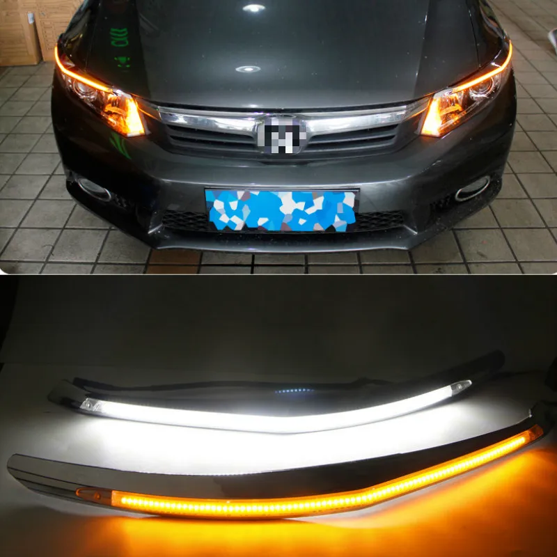 

Для Honda Civic 2011-2015 светодиодный головной светильник бровей вода течет дневные ходовые огни светильник DRL с желтым сигналом