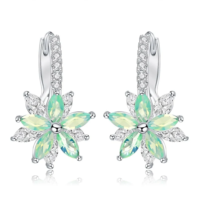 Luxury Ear Stud Earrings For Women Crystal Zircon Flower Earrings Ear Clip Cubic Zircon Charm Flower Stud Earrings Jewelry Gift