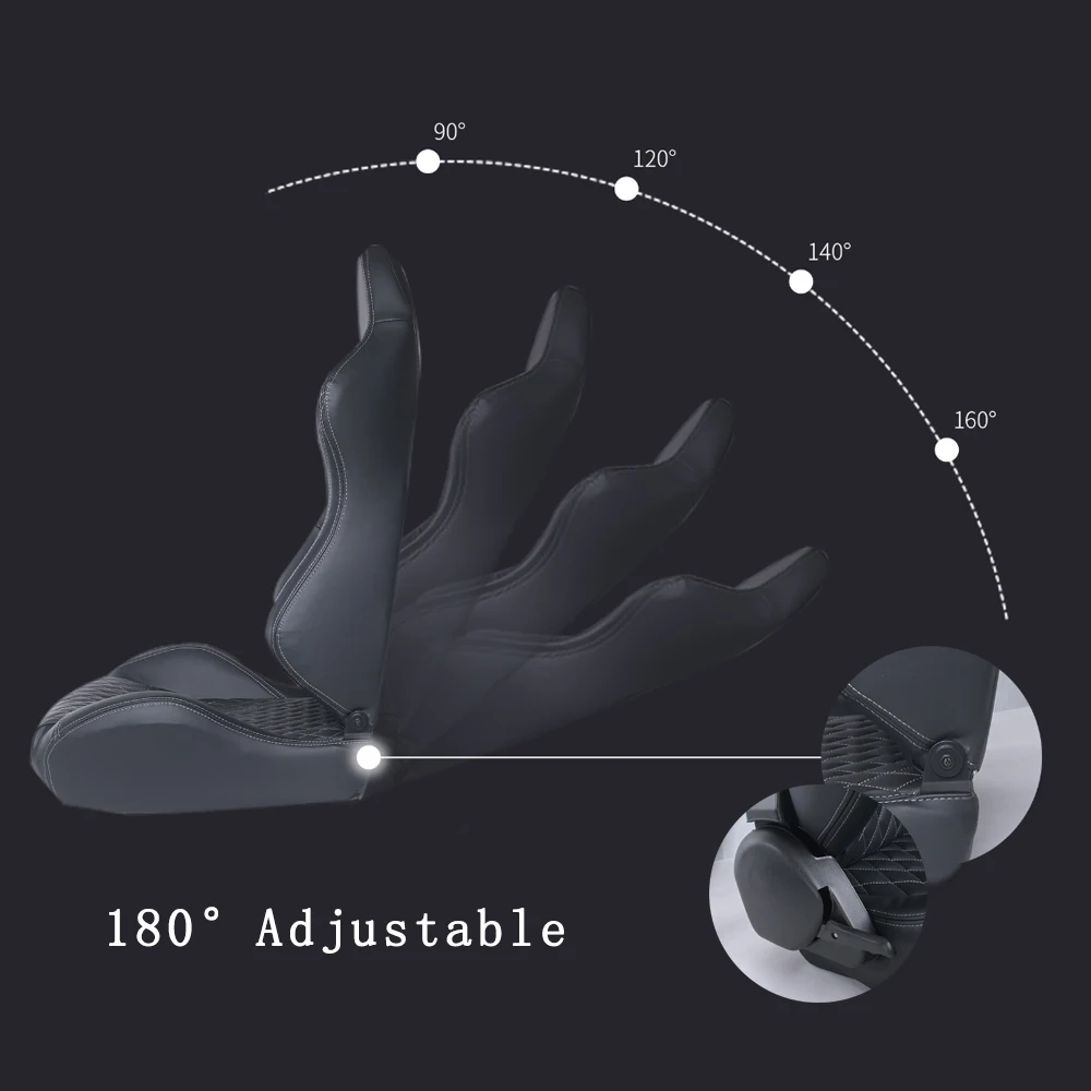 스포츠카 시뮬레이터용 R-EP 조절 가능한 레이싱 시트, 범용 버킷 시트, 블랙-레드 PVC 가죽 XH-1054-BR