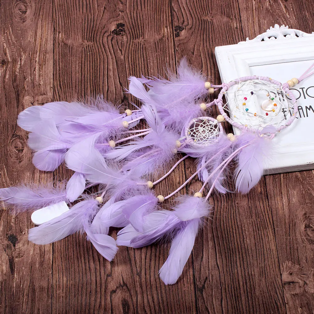 Creative LED Hanging Crafts Ornament Dromenvanger Dreamcatcher Home Wind Chimes Gift Decoration Wall Feathers Car