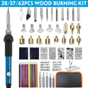 

62pcs 60W Adjustable Soldering Iron Carving Pyrography Tool Wood Embossing Burning Soldering Pen Set Welding Tips Kit