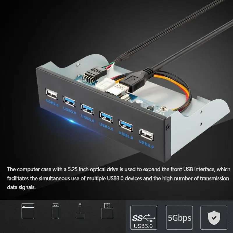 4 порта USB3.0+ 2 порта USB2.0 настольная Передняя панель оптических дисков отсек расширения для компьютерного шасси 5,25 дюймов cd-rom