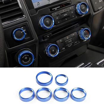 

6Pcs Blue Air Conditioner 4WD Audio Switch Knob Ring Cover Trim for Ford F150 XLT 2016-2019