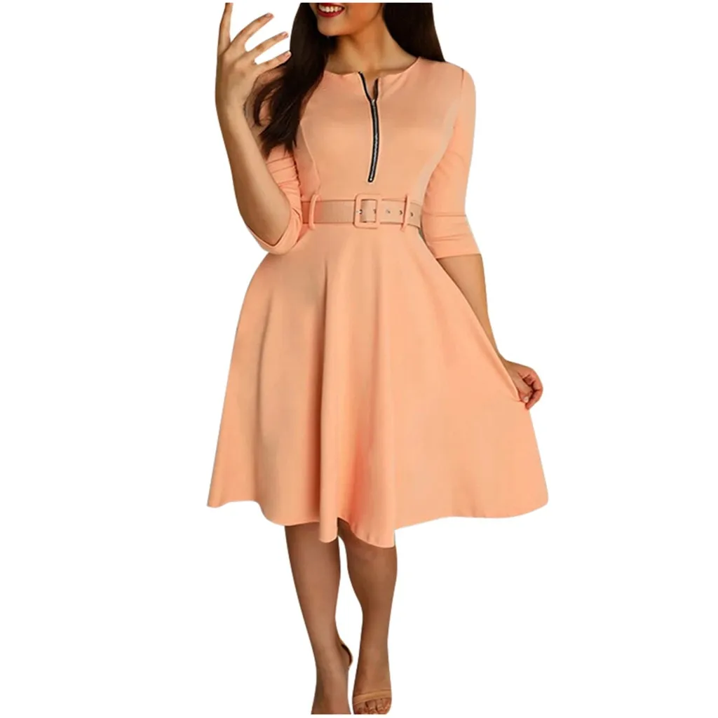 Women Bodycon Dress O Neck Solid Color Three Quarter Sleeve Dresses Ladies Party Dress Elegant dresses woman party night