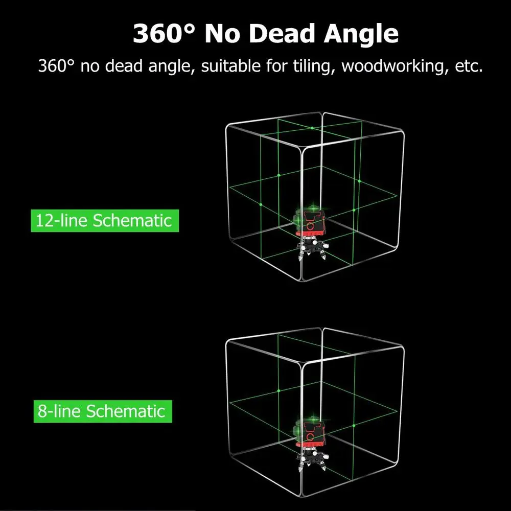 Лазерный уровень 12 линий регулируемый 3D самонивелирующийся на 360 градусов