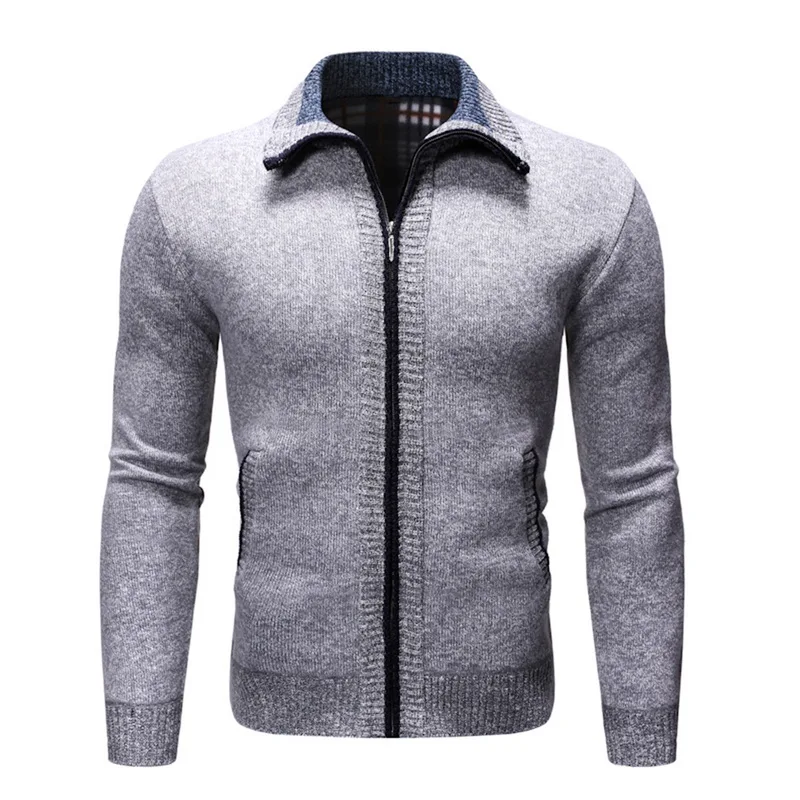 Light Gray SFIT, новинка, Осень-зима, мужской свитер, пальто из искусственного меха, шерстяной свитер, куртки для мужчин, на молнии, вязанное, толстое пальто, Повседневная вязаная одежда - Цвет: Light Gray