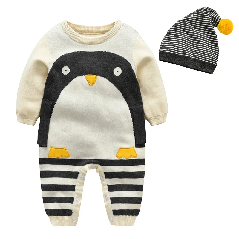 

2019 New Born Baby Clothes Sweater Cotton Baby Infant Cotton Long Sleeve Penguin Romper Jumpsuit Clothes Sweater Outfit 0-24M
