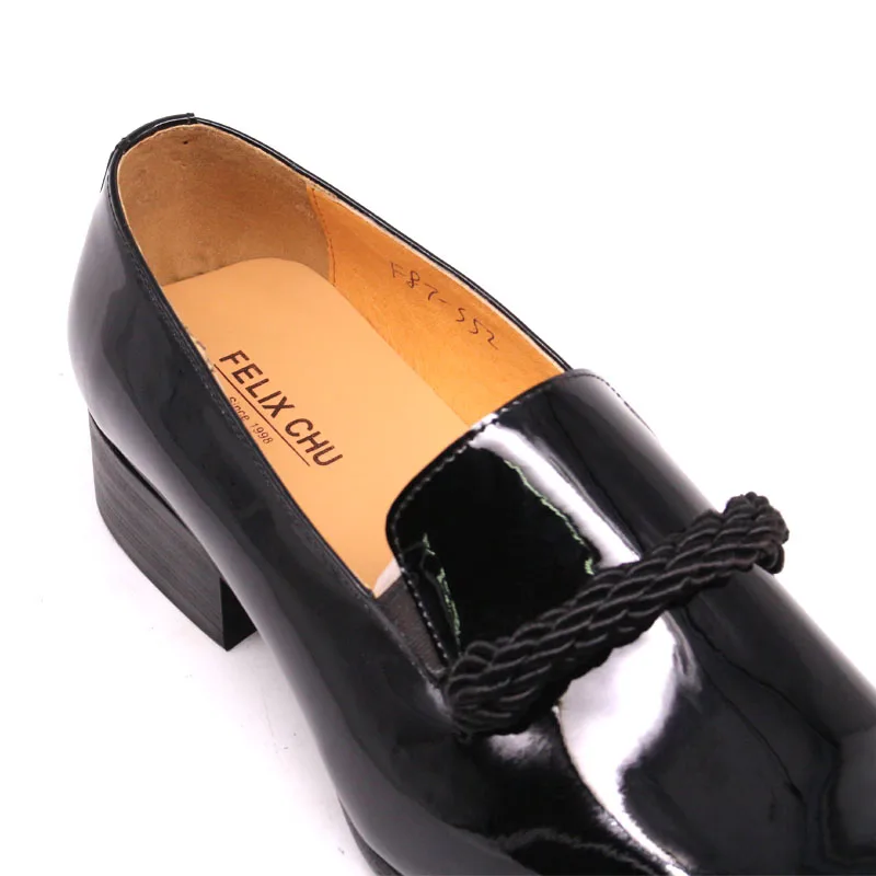Size 7-13 Mens Dress Shoes Black Blue Patent Leather Men Loafers With Black String Pointed Toe Party Wedding Formal Shoes Luxury