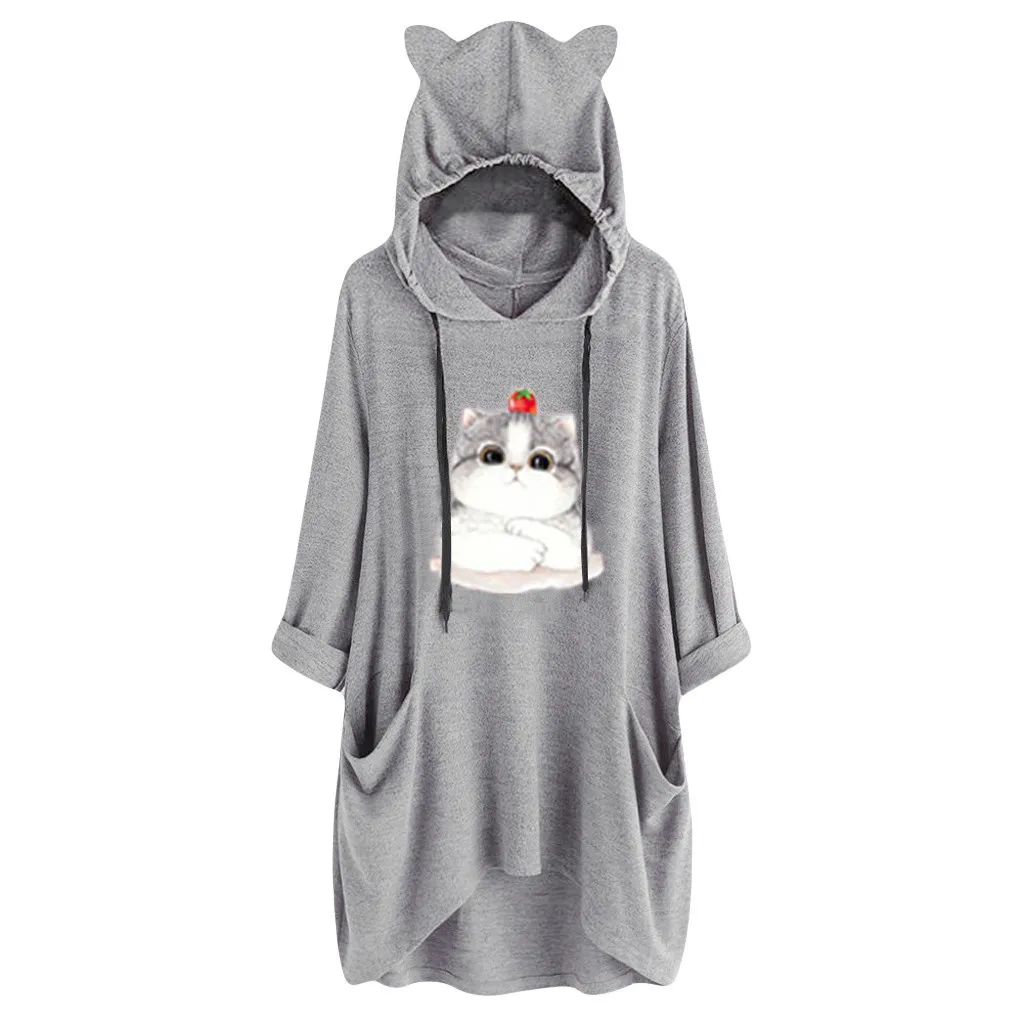 

Jaycosin Fashion Autumn Women Loose Cat Ear Print Hooded Sweatshirt Stylish Long Sleeve Comfortable Casual Pullover Blouse 107#4