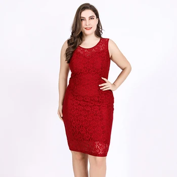 

Amazon Europe and the United States big yards dress lace dress sleeveless hook flower hollow out sexy summer OL pencil