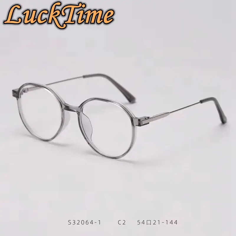 

LuckTime Fashion Round Men's Eyeglasses Frame Women's Eye Frame Myopia Eye Glasses Luck Time Anti-Blu-ray Prescription Glasses