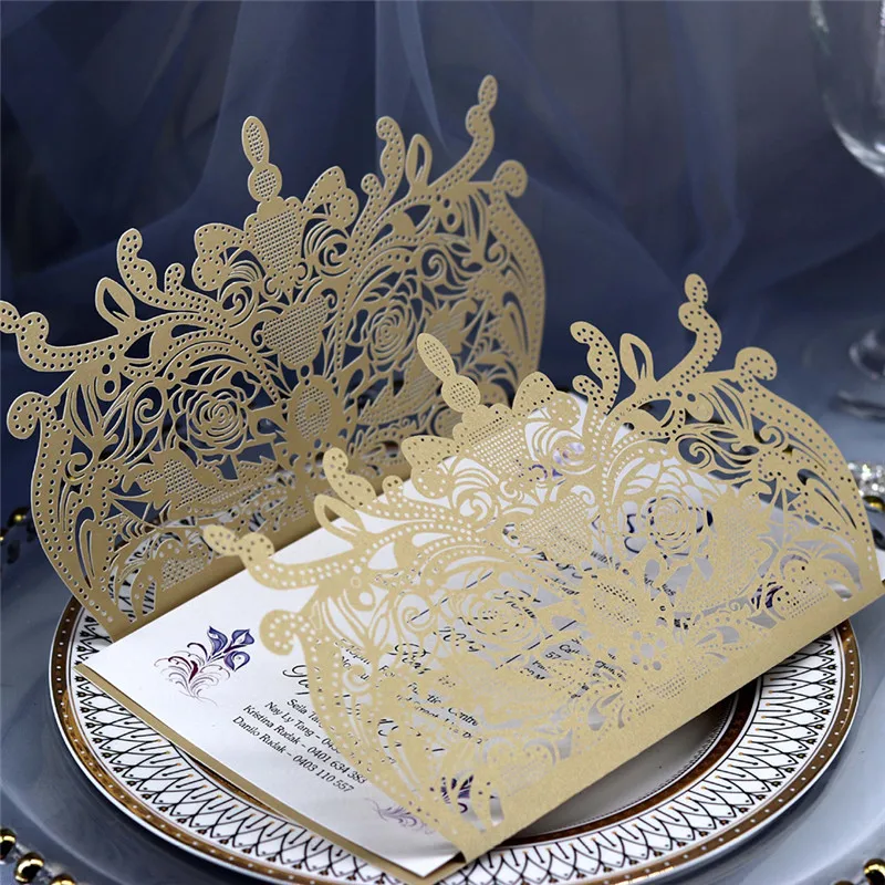  New 10Pcs Glitter Paper Laser Cut Wedding Invitation Card Personalized Wedding Decoration Floral Ba - 4.00026E+12