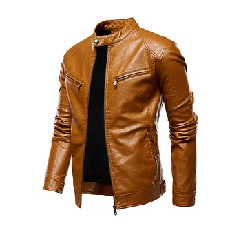 

Autumn Jacket Men New Slim Retro Winter Jackets Male PU Leather Stand Collar Sportswear Suits Mens Bomber Coat