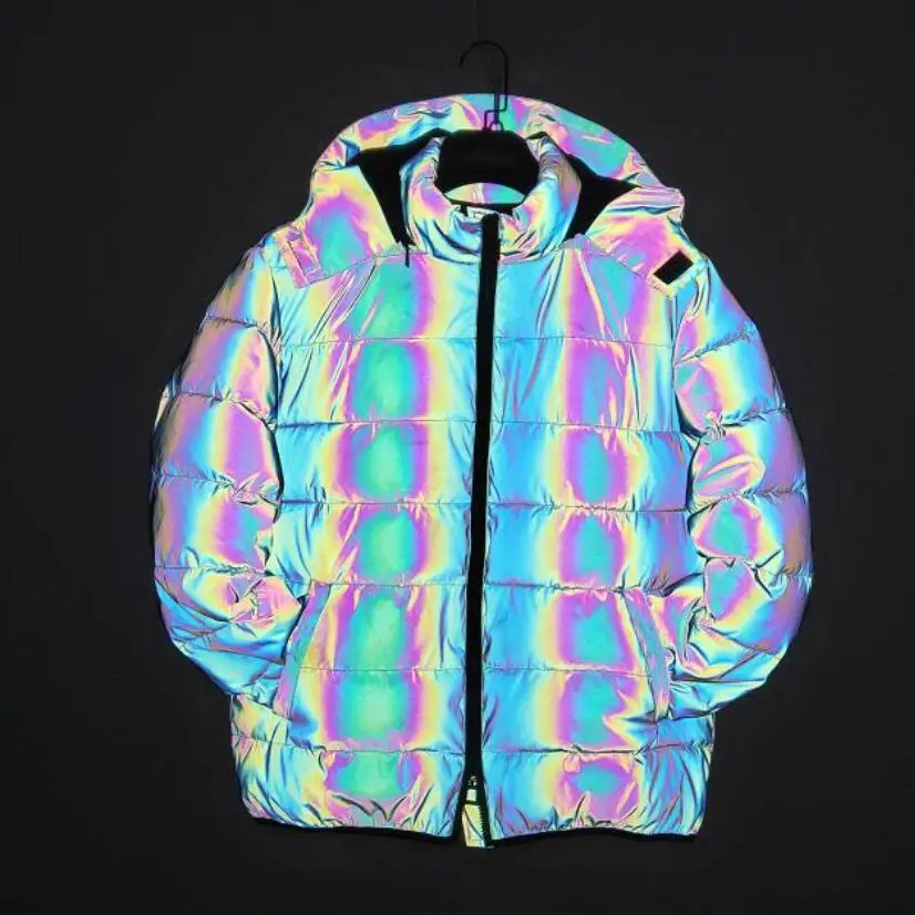 Новая мужская куртка, зимняя куртка в стиле хип-хоп, семь цветов, яркая, отражающая цвет, хлопковая стеганая куртка