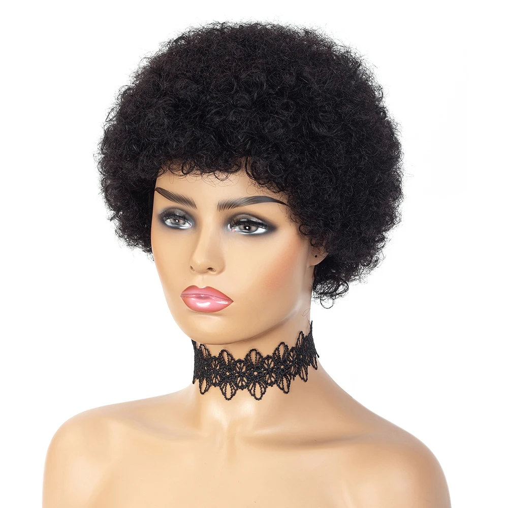 Парики из коротких афро кудрявых париков Pixie Cut натуральный черный цвет