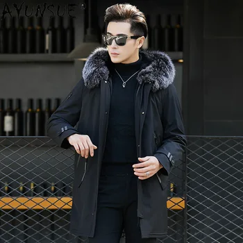 Preise AYUNSUE Mann Jacke MĂ€nner Kleidung-30 Warme Winter Parka Echt Silber Fuchs Pelz Kragen 100% Rex Kaninchen Pelz Mantel Chaqueta Hombre LXR969