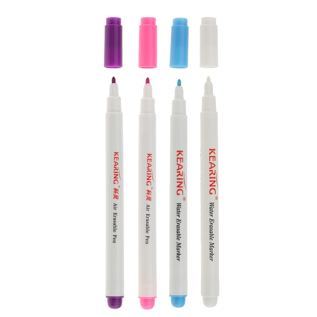 Pack of 4 Water Erasable Marking Soluble Pens Air Erasable Pen Auto Vanishing Pens Fabric Marker for Sewing Blue White Purple