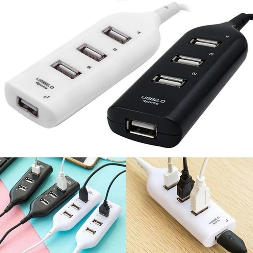 2019 USB 2.0 High Speed 4 Ports Splitter Usb Hub Adapter For PC Laptop Computer Black Receiver Computer Peripherals Accessories
