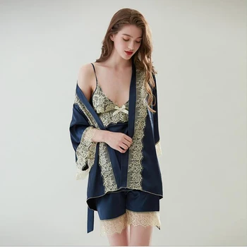 

Women's Sleepwear Sexy Satin Silk Pajama Set Sleeveless Strap Nightwear Lace Trim Satin Cami Top Pyjamas Lace Up Babydoll Shorts