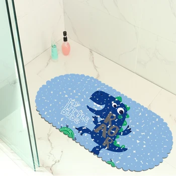 

Cartoon Dinosaur Blue Non Skid Sucker Bathroom Decor Bath Mats Eco-friendly Toilet Carpet PVC Oval Cartoon Shower Mat Pad