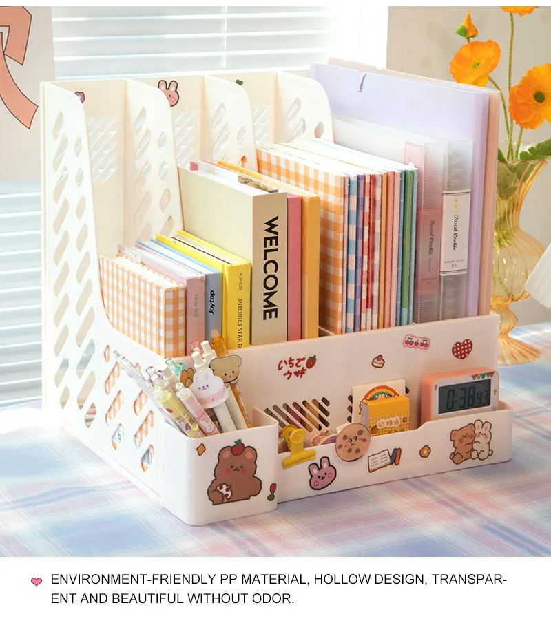 Kawaii Desk Organizer File Tray Desk Book Stand Office Desk Book Storage Box Bookends Creative Book Shelf stationery organizer 8 H86b0607c67e04f22876af47e95bada55o