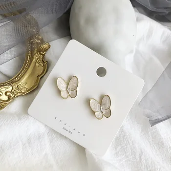 

Earrings S925 Silver Needle Japanese Korean Elegant Simple Versatile High Grade Sense Light Luxury Wind Beige Butterfly Earrings