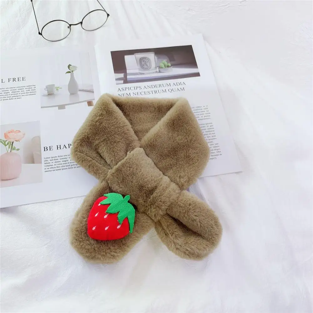 Fashion Chindren Neckerchief Soft Comfortable Warm Plush Cute Scarf With Fruit Accessory Solid Color Baby Boys Girls Neck Ring - Цвет: Strawberry-Coffee