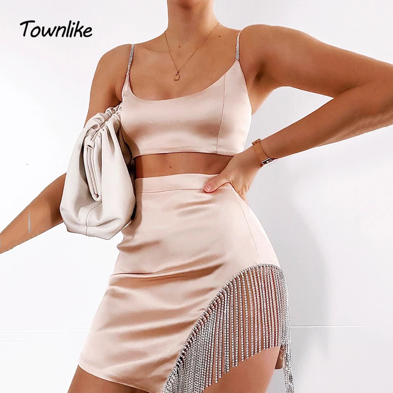 Атласная кисточка Townlike с открытой спиной сексуальный комплект из двух предметов