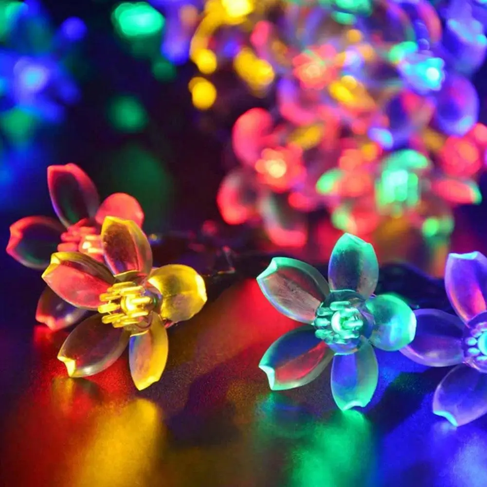 Солнечные гирлянды 7 м 50led Персиковый Цветок водонепроницаемый Наружное Декоративное освещение Феи Рождественские огни Свадебная вечеринка сад